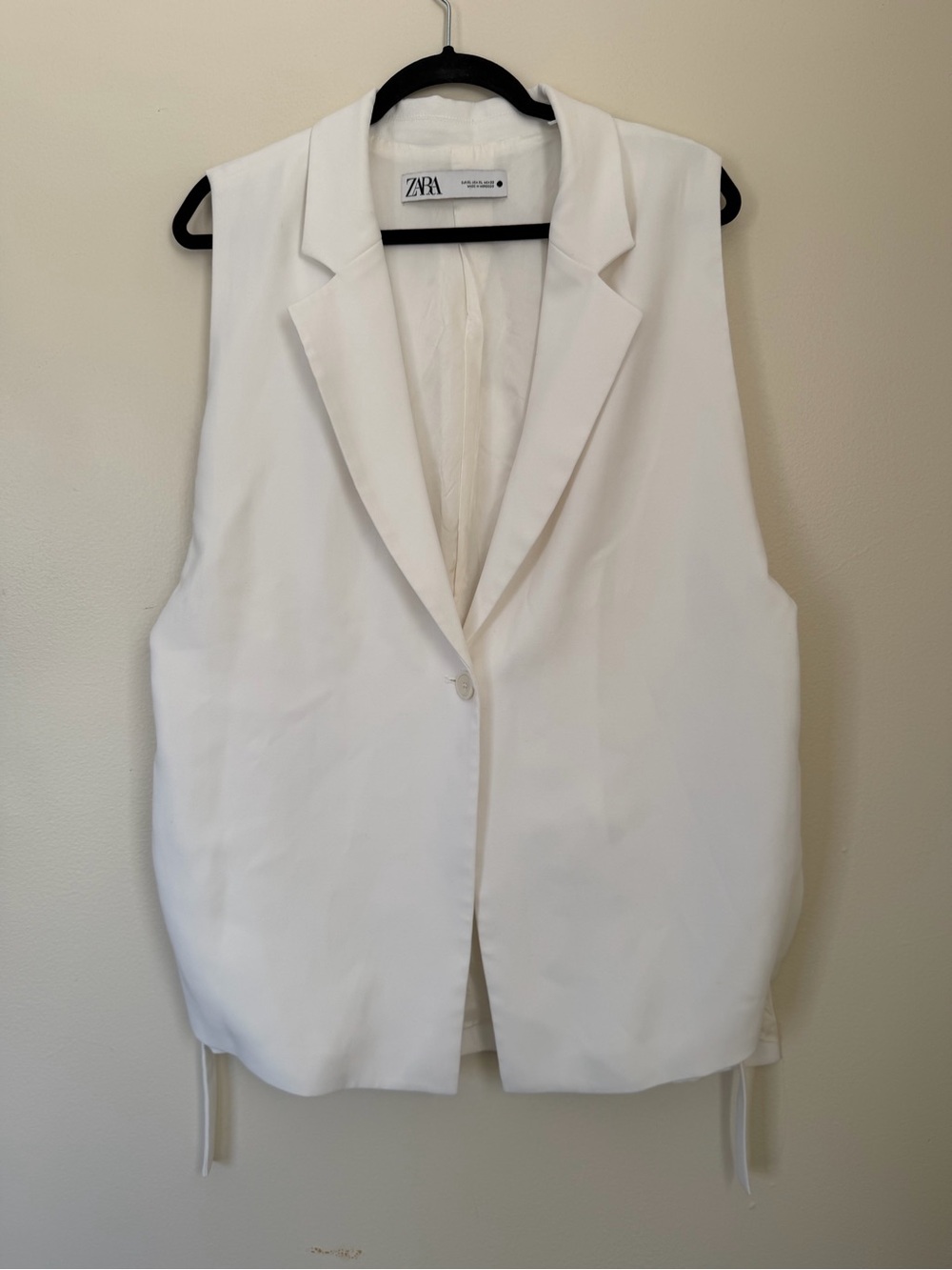 ZARA White Sleeveless Tailored Blazer Vest Waistcoat Side Vents Size XL